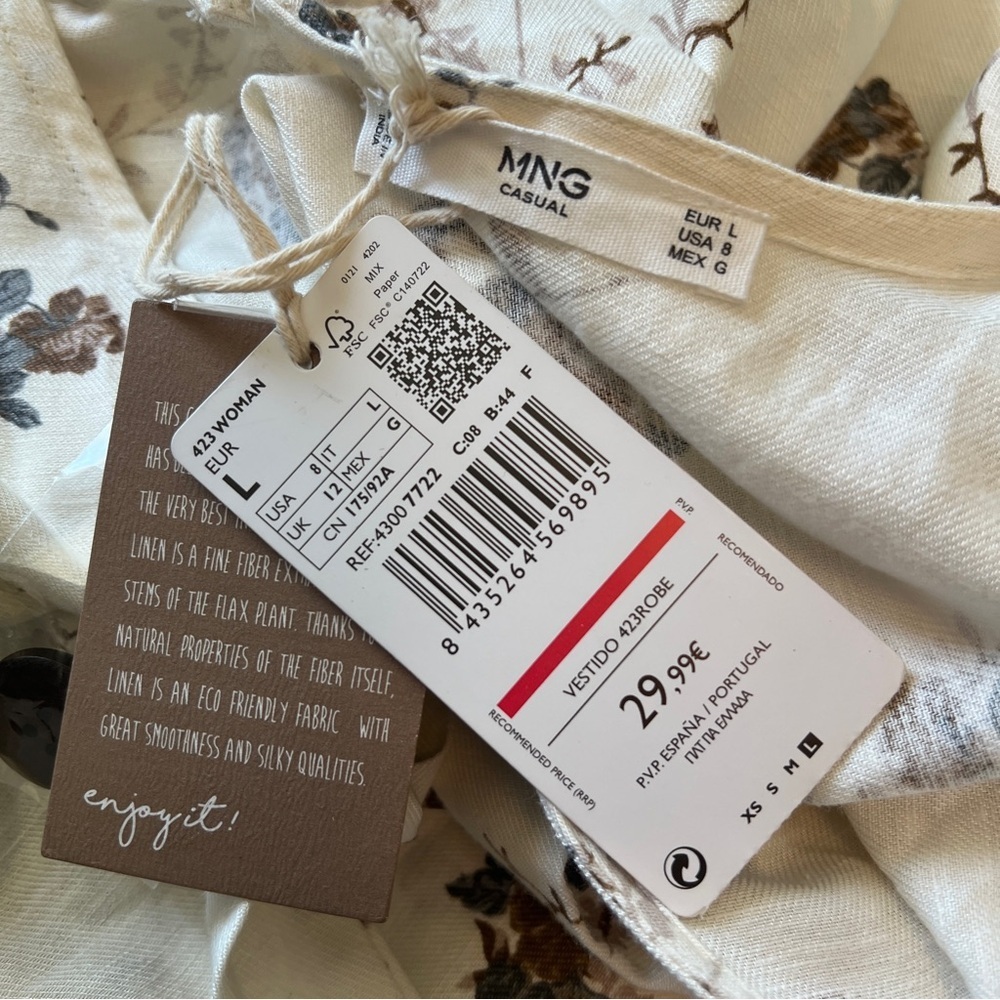 MNG CASUAL Floral Shirt Dress Button Skirt Belted Cream Brown Size 8 NWT - Picture 6 of 9